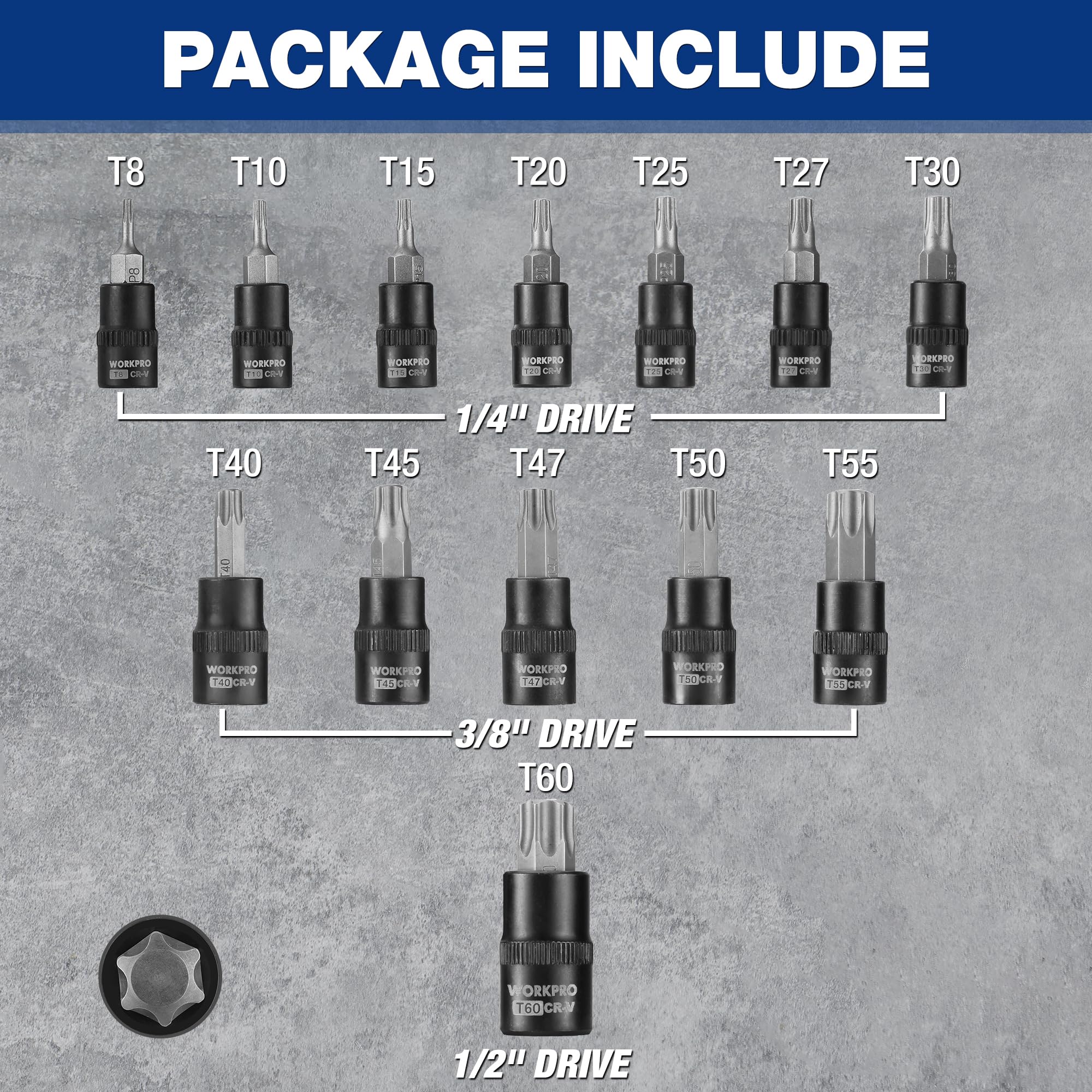 WORKPRO Torx Bit Socket Set, 1/4